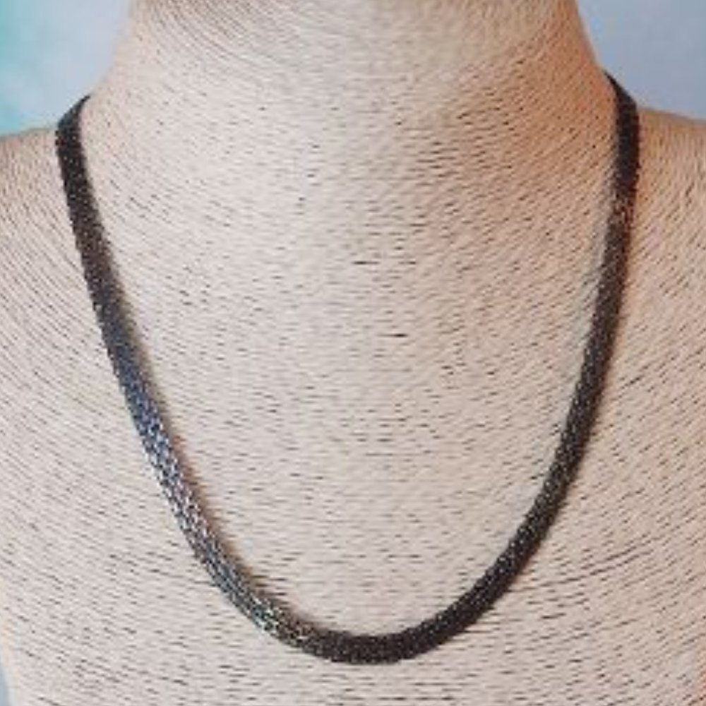 Vintage Oxidized Sterling Silver Italy Flat Weave Necklace